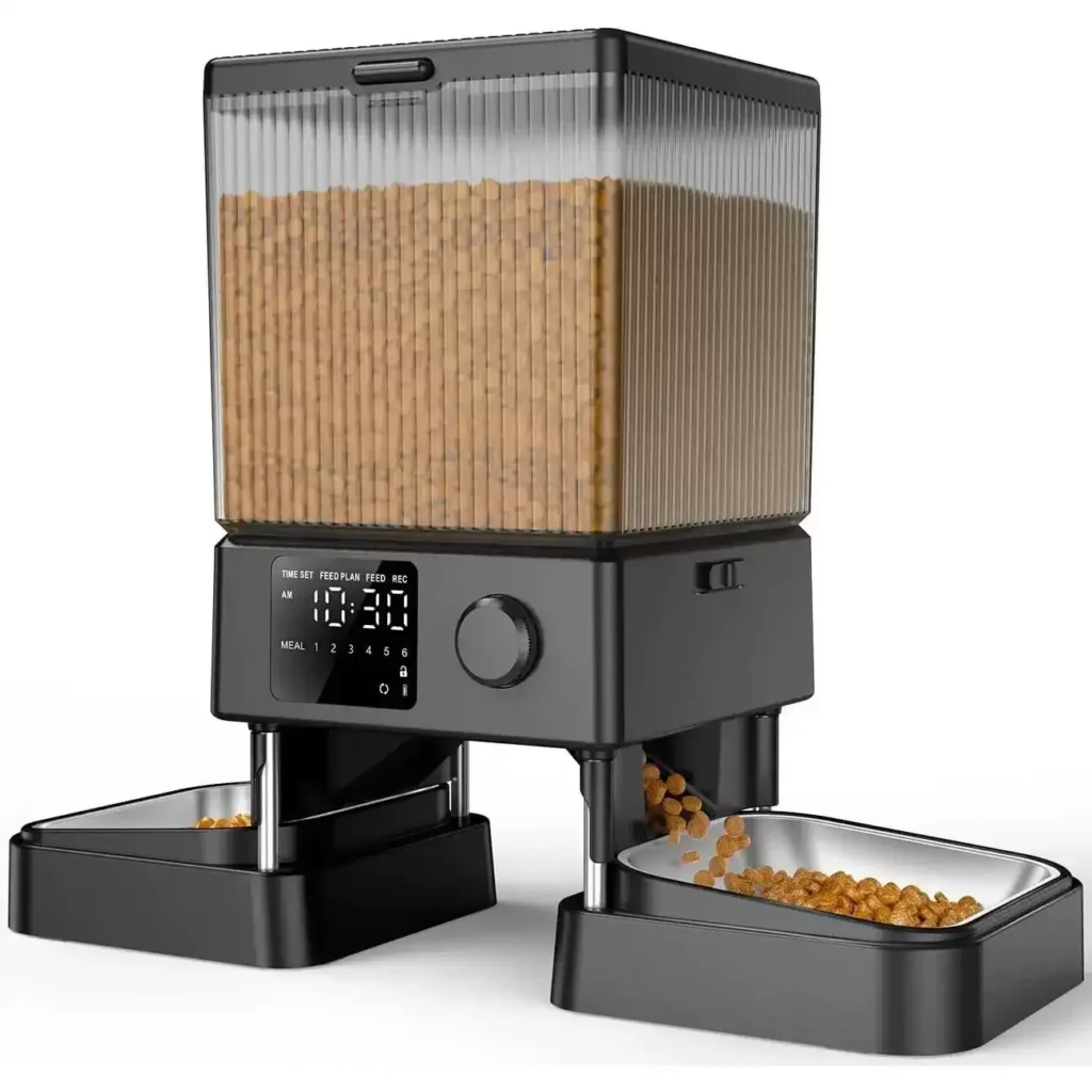 5L black dual-bowl automatic pet feeder with button control