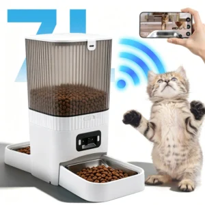 7L Dual-Bowl Automatic Pet Feeder for Cats & Dogs – White Button, Bluetooth, WiFi & Camera Models
