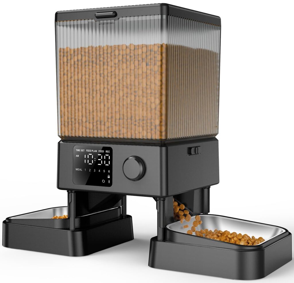 Automatic Cat Feeder for 2 Cats, 5L/20-Cup Dual-Bowl Timed Dry Food Dispenser